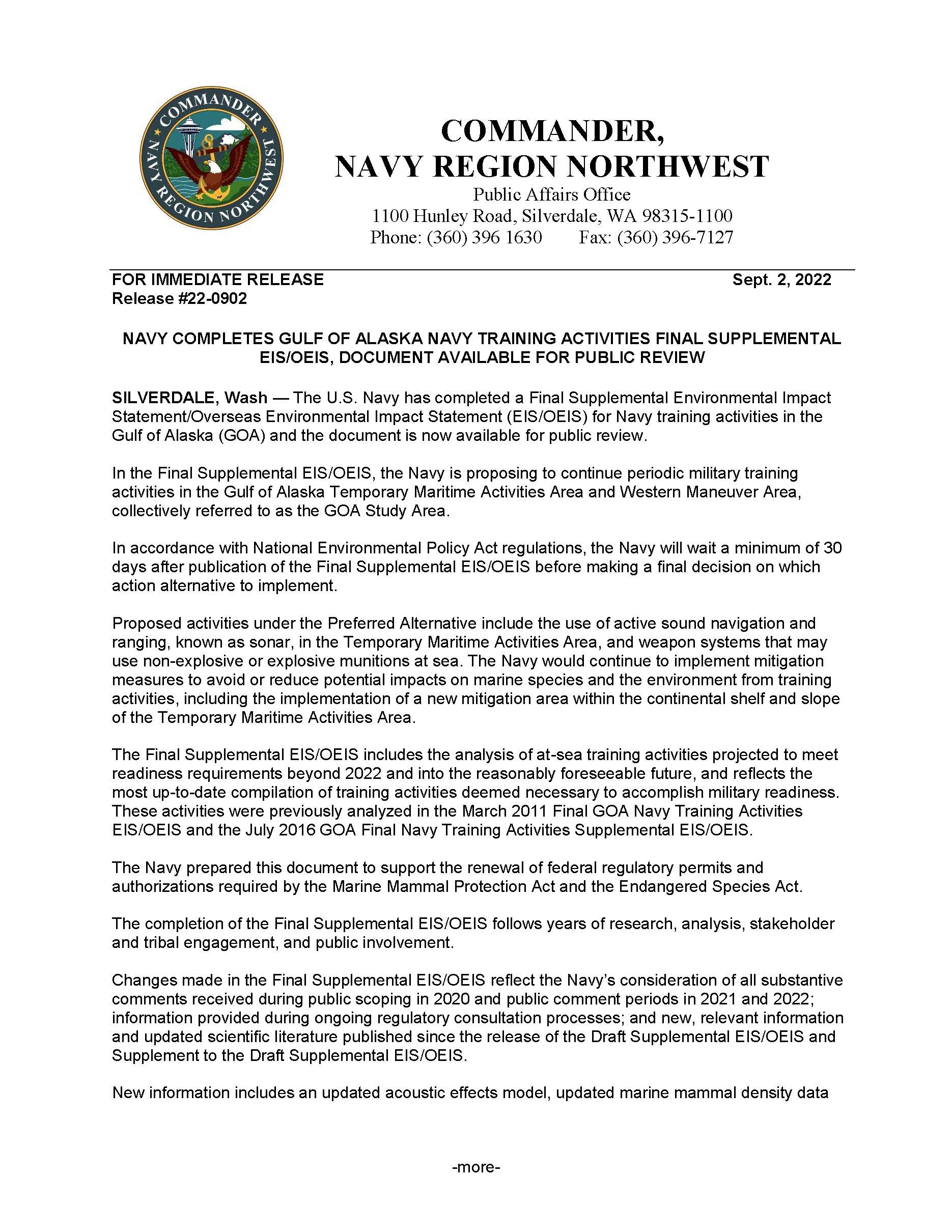 Notice of Availability News Release (September 2022)